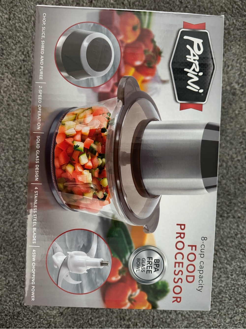Parini BRAND NEW Stainless Steel & Clear 8-Cup Food Processor - Silver/Clear